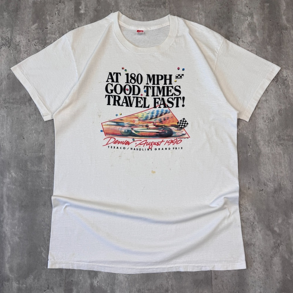 Vintage Texaco Havoline Grand Prix T-Shirt Mens XL White Racing Retro Car 90s